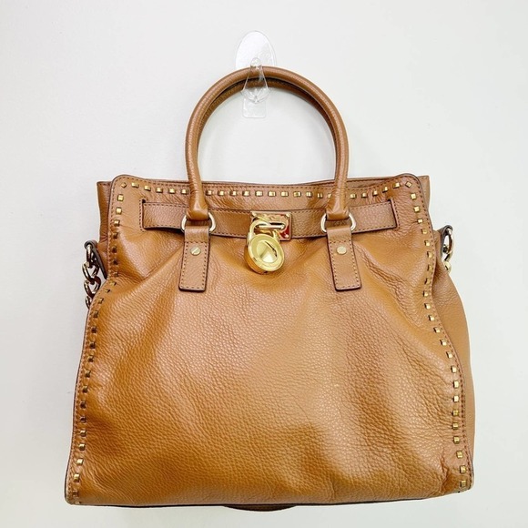 Michael Michael Kors classic cognac saffiano structured satchel embellish - Picture 2 of 10